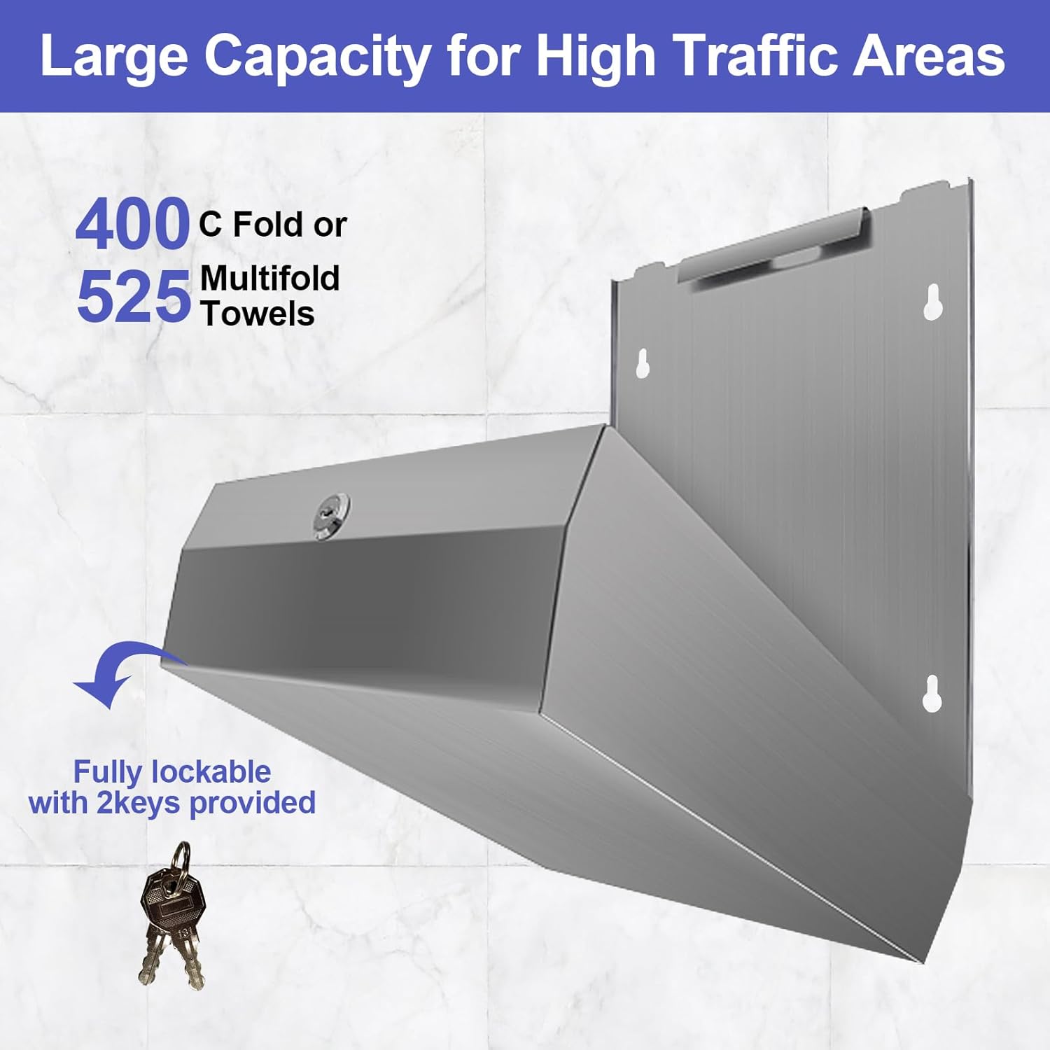 Paper Towel Dispenser Wall Mount, Brushed Stainless Steel Commercial Paper Towel Holder with Lock