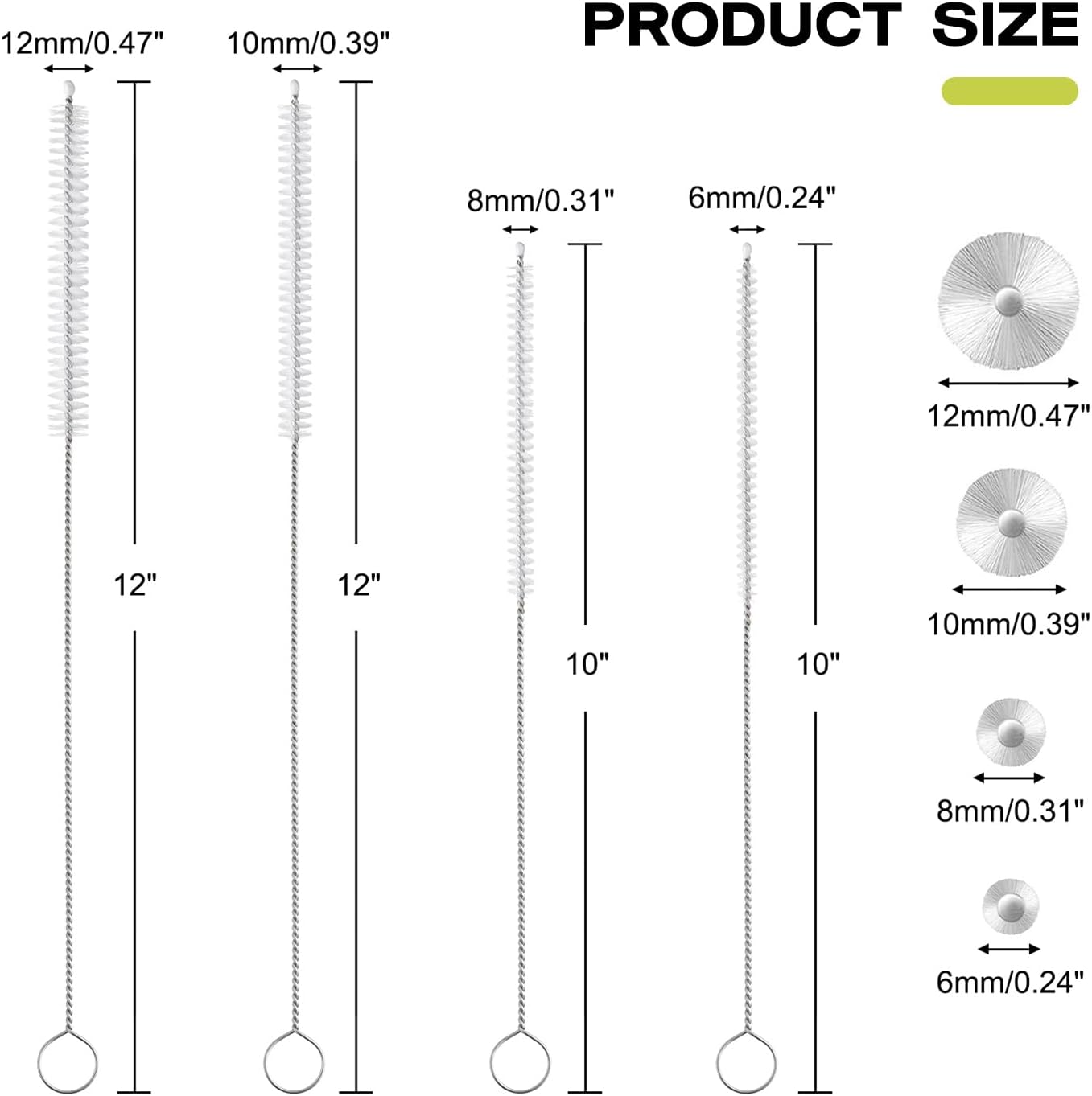 Reusable Straw Cleaner Brush Set - 8PCS Extra Long 12 inch Metal Straw Cleaning Brushes for