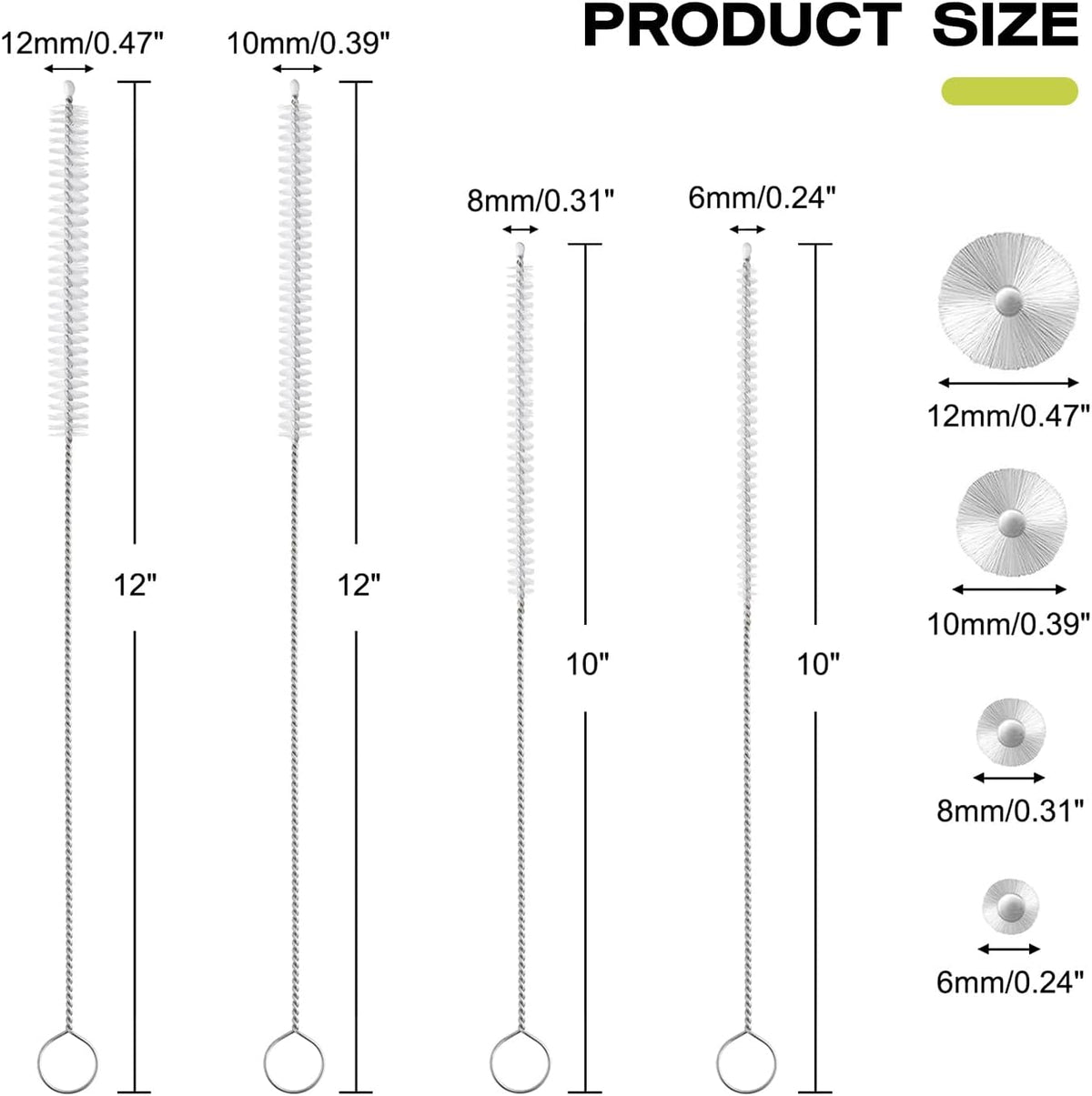 Reusable Straw Cleaner Brush Set - 8PCS Extra Long 12 inch Metal Straw Cleaning Brushes for
