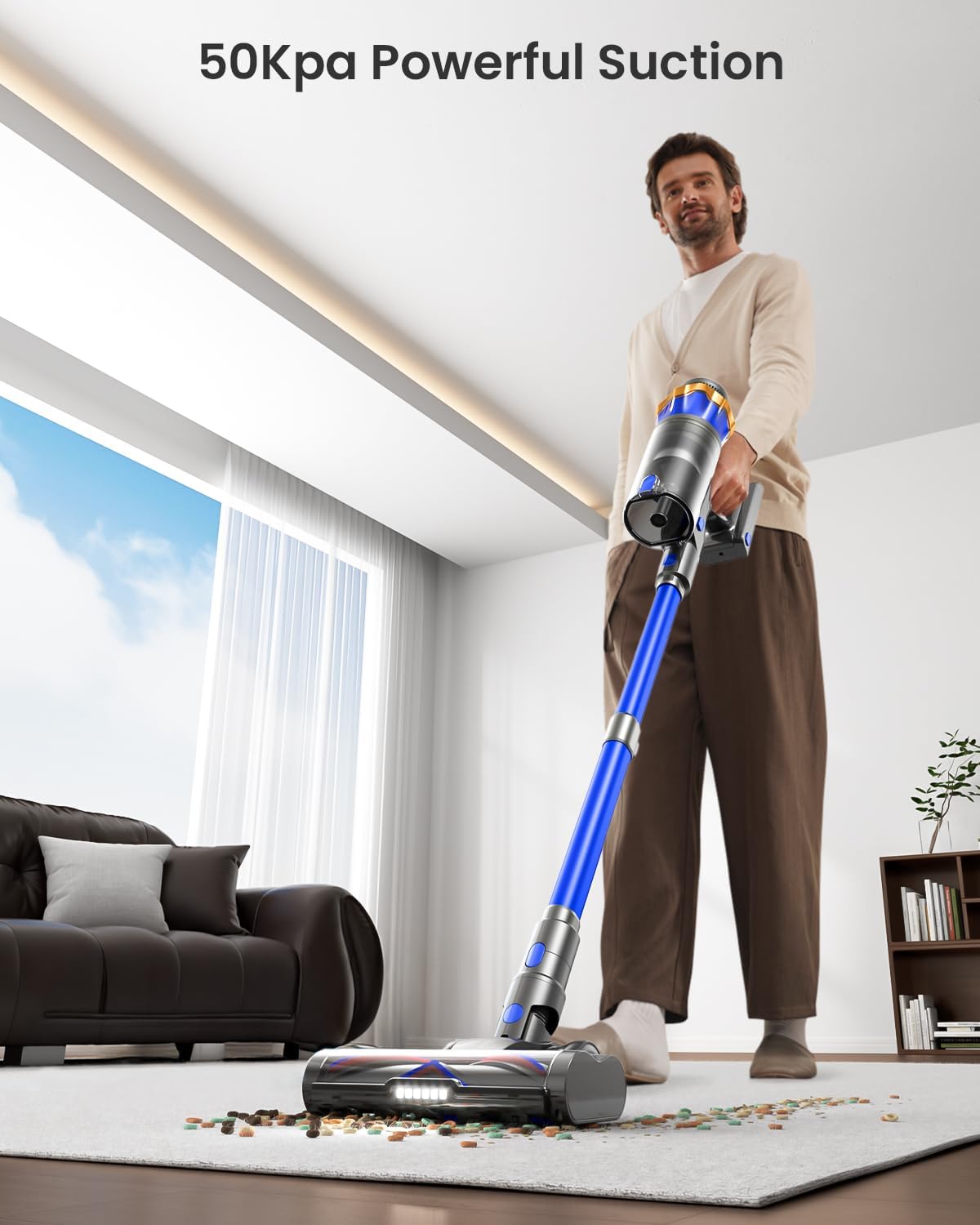 Cordless Vacuum Cleaner, Upgraded 600W 50KPA 70Mins Cordless Stick Vacuum Cleaner with