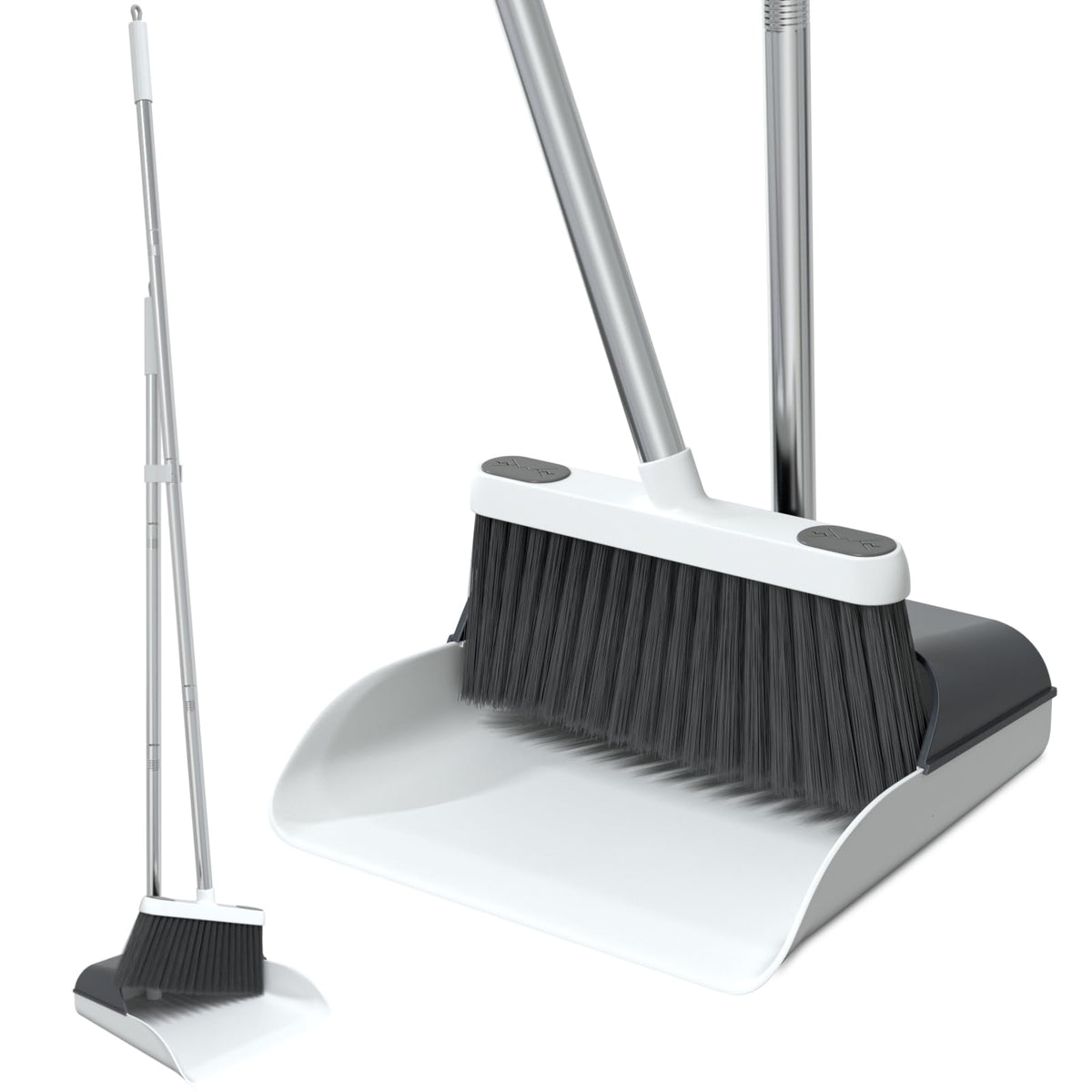 Stand Up Dustpan and Broom Set 50” Long Handle Broom with Dust Pan, 20° Angled for Ergonomic Home