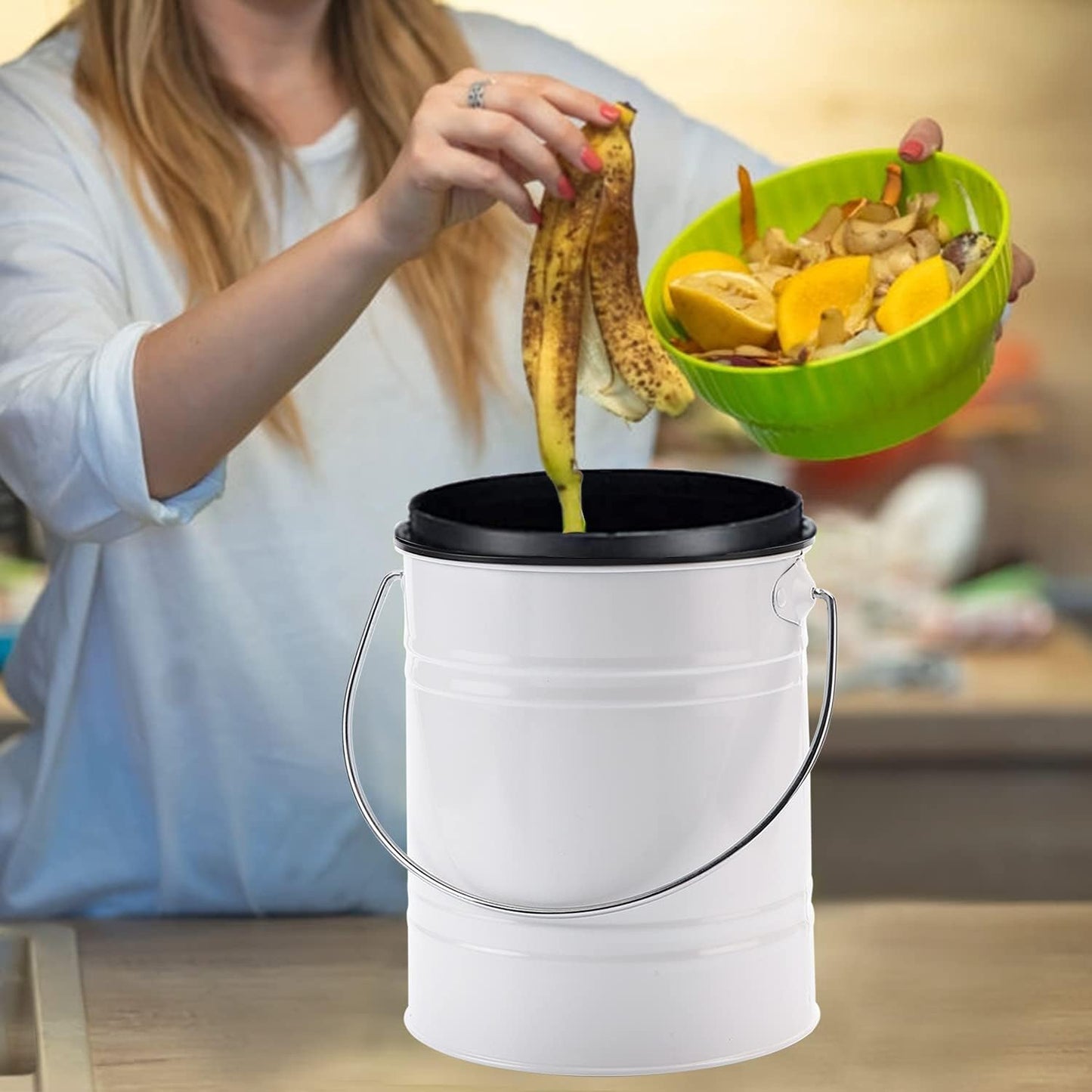 Compost Bin for Kitchen Counter, LALASTAR Small Metal Compost Bin Indoor Kitchen Sealed with Lid
