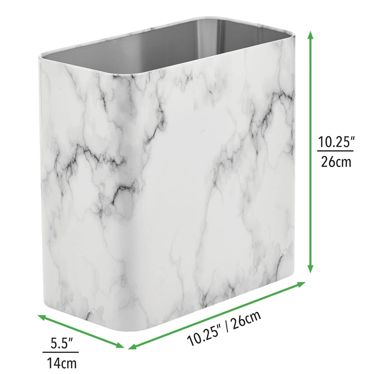 mDesign Metal Wastepaper Bin — Compact Rectangular Bathroom Bin — Rubbish Basket for Home and