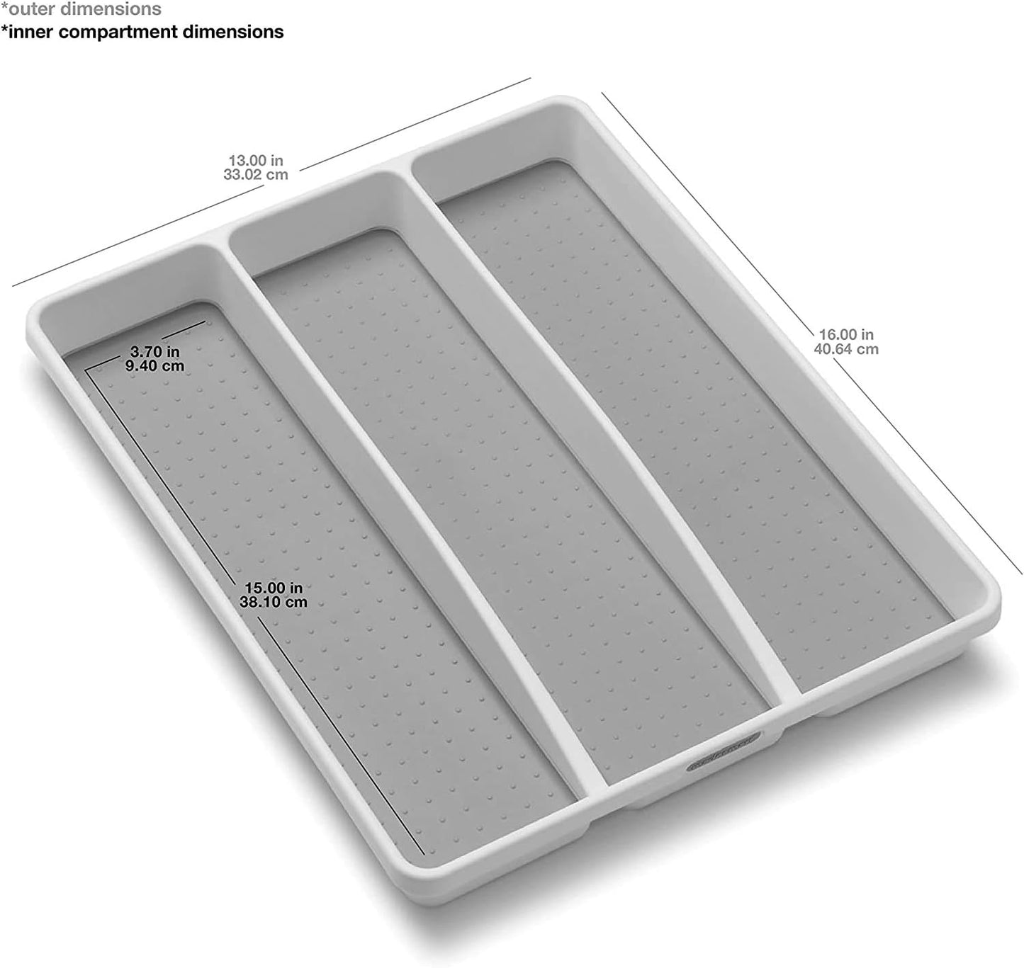madesmart Classic Large Utensil Tray, Soft Grip, Non-Slip Kitchen Drawer Organizer, 3 Compartments