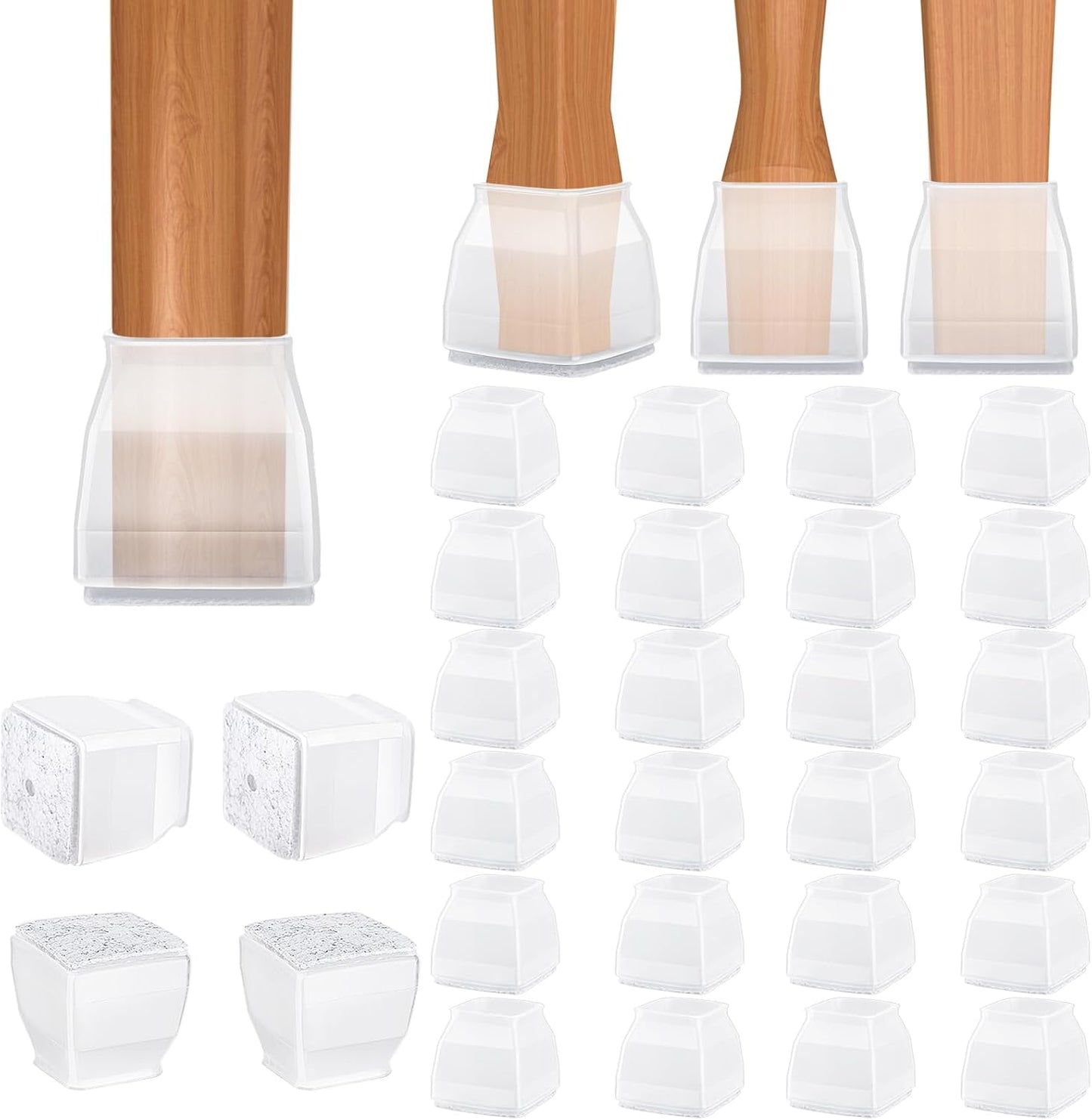 BALEINE 24 Pack Silicone Chair Leg Floor Protectors, Stool Leg Protectors Cap, Non-Slip Chair Leg