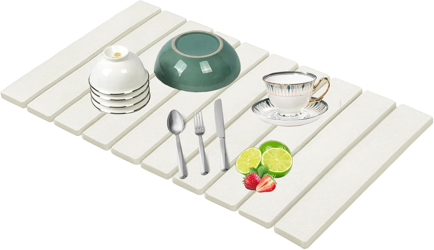 Stone Drying Mat for Kitchen Counter, Collapsible Dish Drying Mat, Fast Drying Diatomaceous Earth