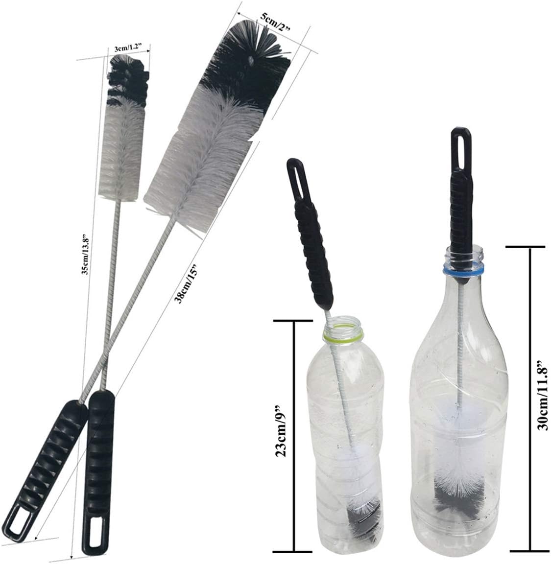 NewFerU Wire Bottle Cleaning Brush Set Small Large Thin Long Handle, Utility Cleaner Bendable