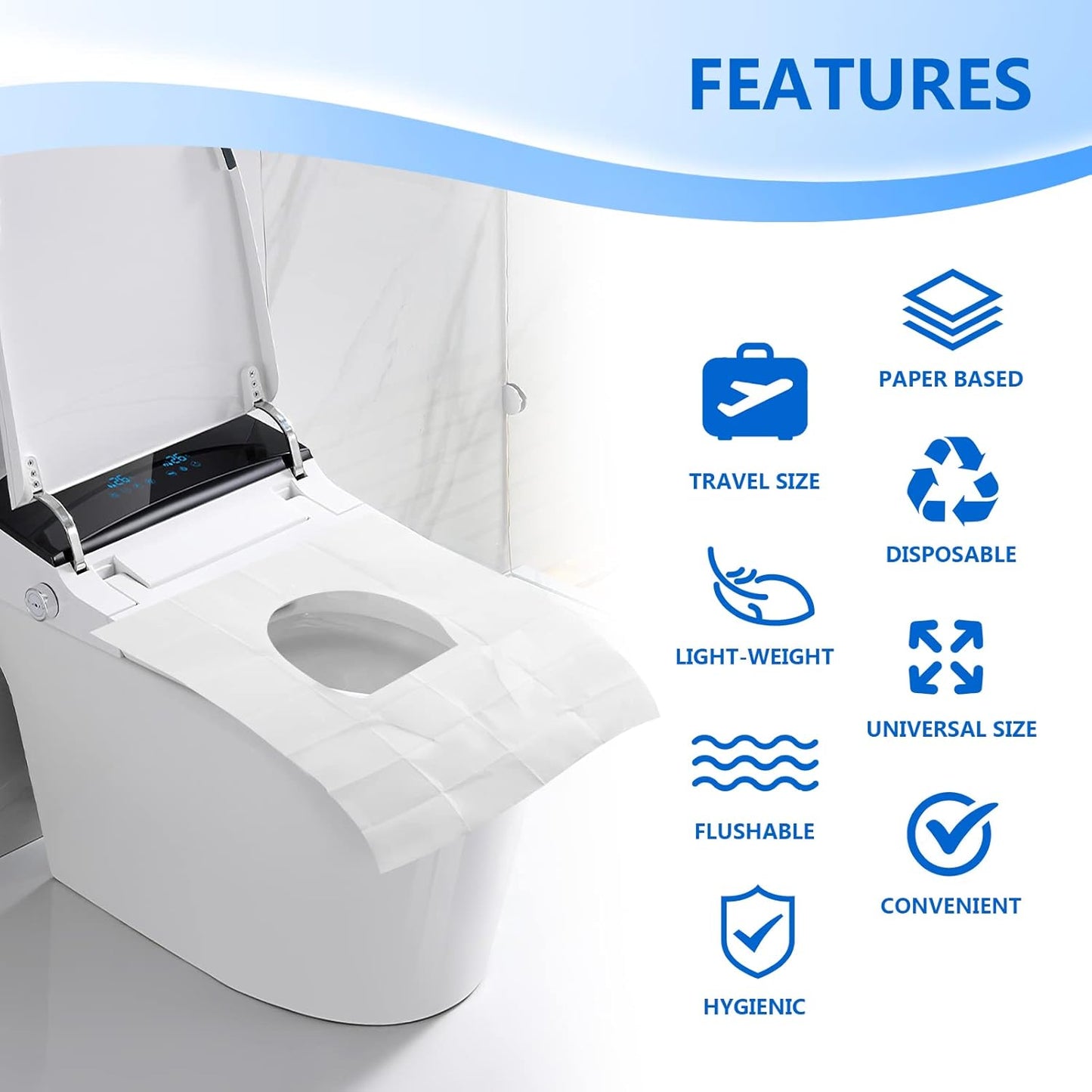 TenFans Flushable Water-Soluble Toilet Seat Covers (120 Pack) - Disposable Toilet Paper Liners for