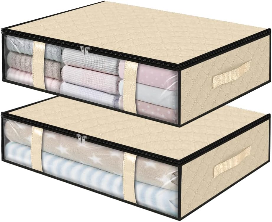 StorageRight Under Bed Storage Bins, 2-Pack 40L Foldable Fabric Storage Bags with Transparent