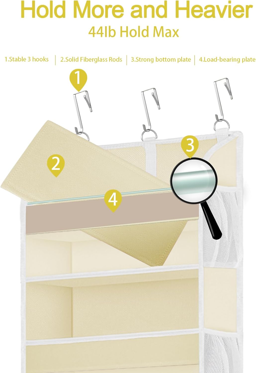 1 Pack Over The Door Storage Organizer with 5 Pockets 10 Mesh Pockets, 44 lbs Weight Capacity Door