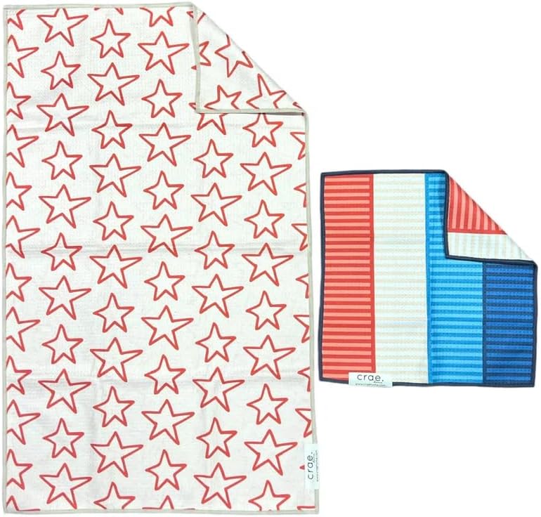 Microfiber Hand Towel & Washcloth Set of 2 - Double-Sided, Waffle Weave, Super Absorbent