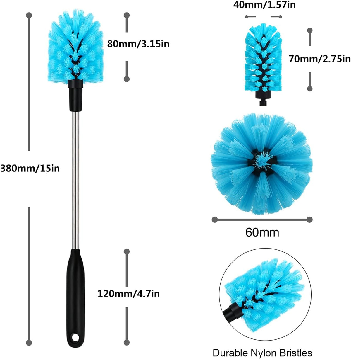 2-in-1 Stainless Steel Long Handled Water Bottle Brush, Multi-Purpose Bottle Scrubbing Brush, Soft