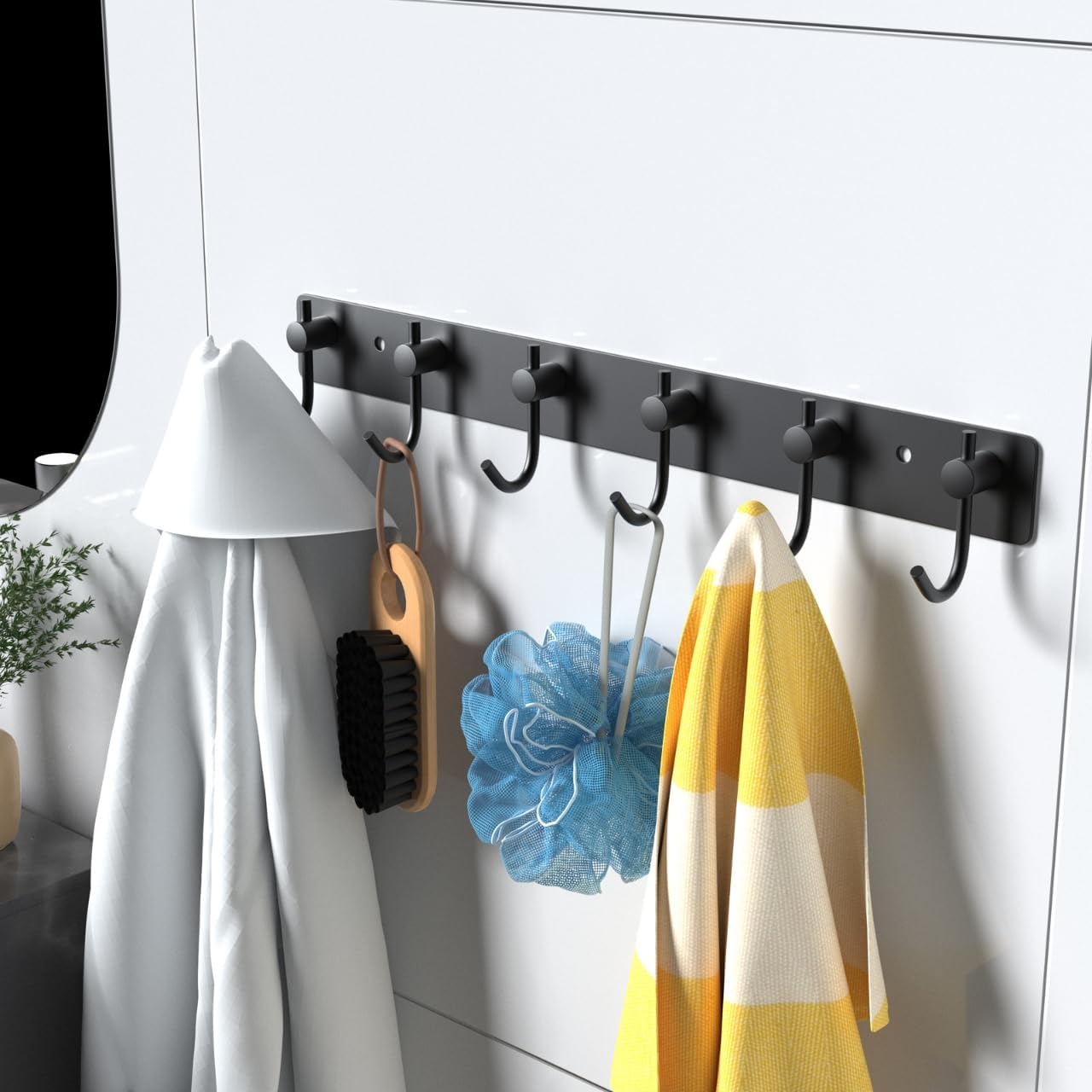 VAEHOLD Wall Hooks for Hanging, Black Coat Rack Wall Mount with 6 Coat Hooks, Towel Hanger, Hat