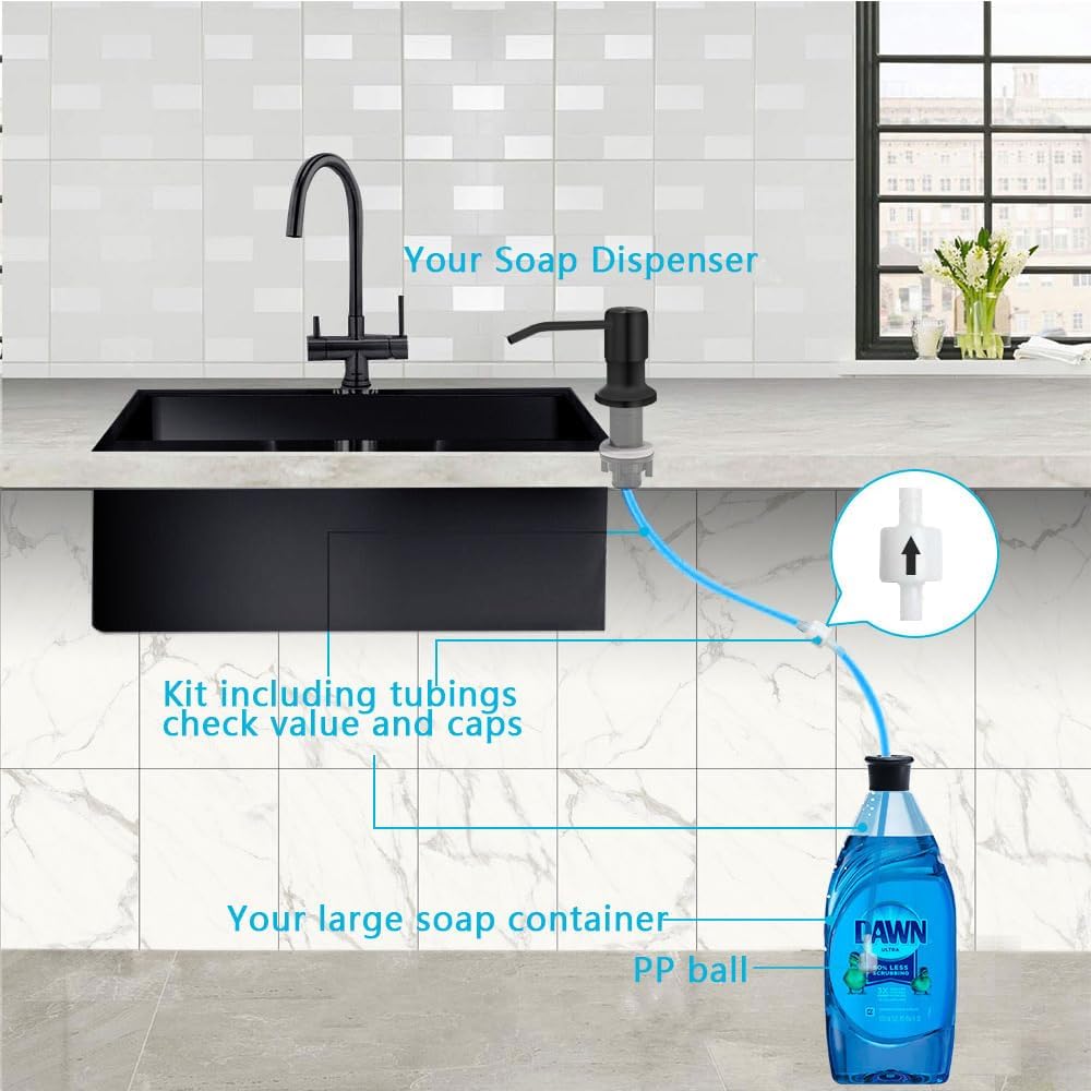 Soap Dispenser for Kitchen Sink, Countertop Soap Dispenser Pump, 47" Silicone Extension Tube