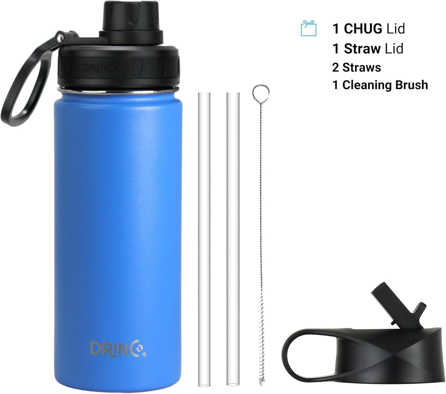 DRINCO Stainless Steel Water Bottle Spout Lid Vacuum Insulated Double Wall Water Bottle Wide Mouth