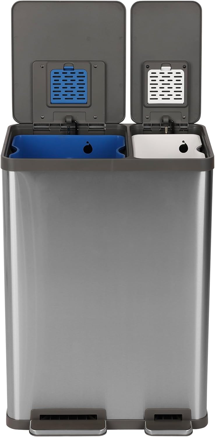 Simpli-Magic 16 Gallon (38L x 22L) Dual Compartment Step Trash Can – Kitchen Garbage Can with Waste