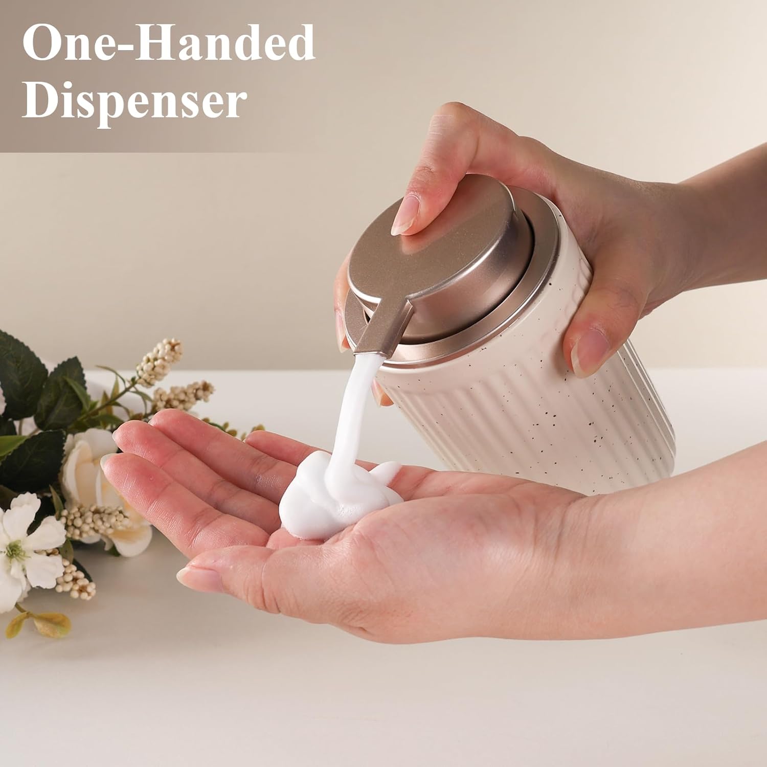 BosilunLife Foam Hand Soap Dispenser - Ceramic Foaming Soap Dispenser for Bathroom 12oz Refillable