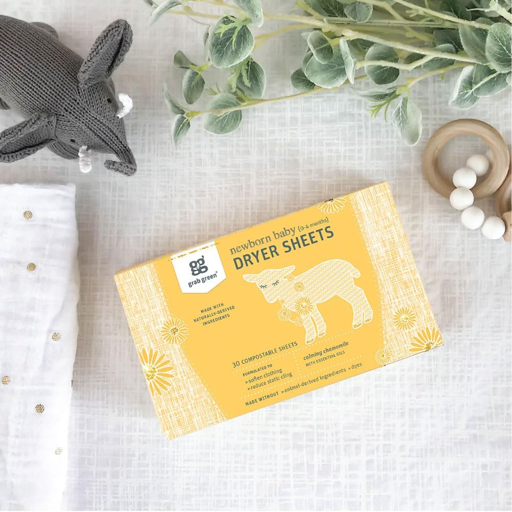 Grab Green Newborn Baby Dryer Sheets, 40 Sheets, Chamomile Scent, Plant and Mineral Based