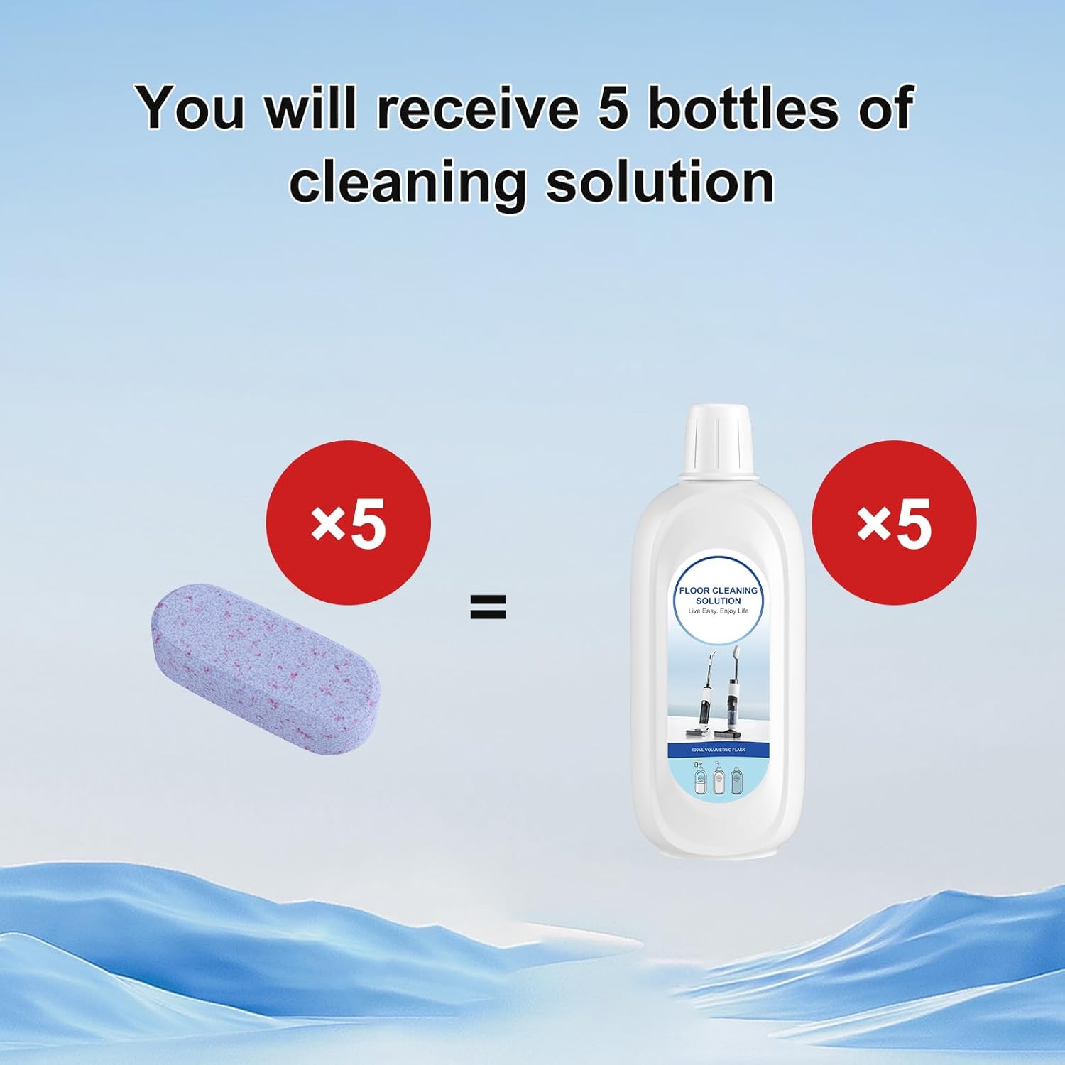 5 Bottles Compatible with Tineco Cleaning Solution 500ml Per Bottle Lavender Scents Floor Cleaner