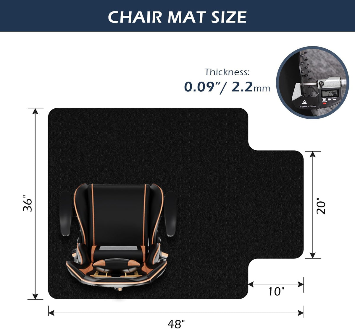 SALLOUS Office Chair Mat for Carpet, 48in x 36in Heavy Duty, Gaming Chair Mat with Grips, Rolling