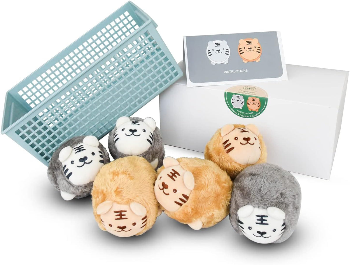XL Size Wool Dryer Balls 6 Pcs - Over 2000 Loads,Lovely Tiger Appearance-Reusable,Hypoallergenic