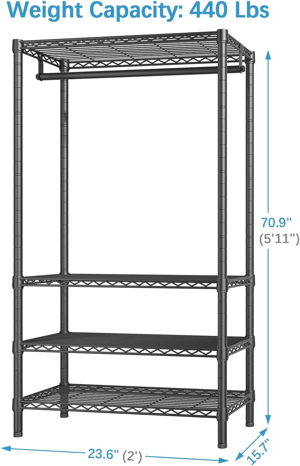 VIPEK V1 Medium Portable Garment Racks 440lbs Load Capacity, Heavy Duty Clothes Rack with 4 Tiers