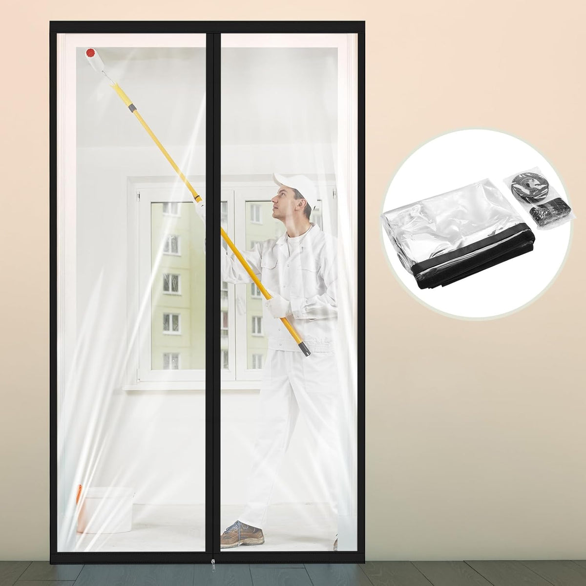 Amylove Zipper 38 x 83 Inch Dust Barrier Door Kit Construction Door Barrier 3 x 7 ft Reusable
