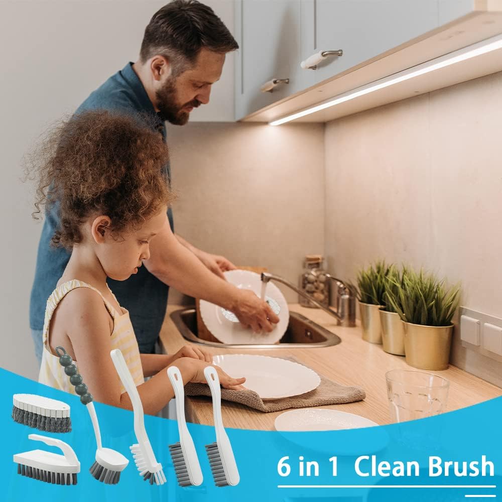 6 PCS Cleaning Brush, Scrub Brush Set for Kitchen and Bathroom Household Use with Various Brushes