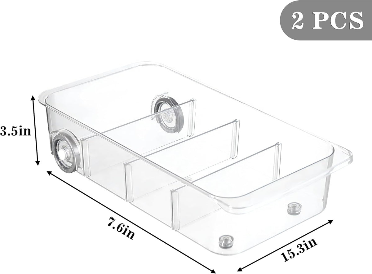 MineSign 2Pack Roll Out Fridge Caddy Bins Pull Out Drawer with Wheels Refrigerator Organizer Bins