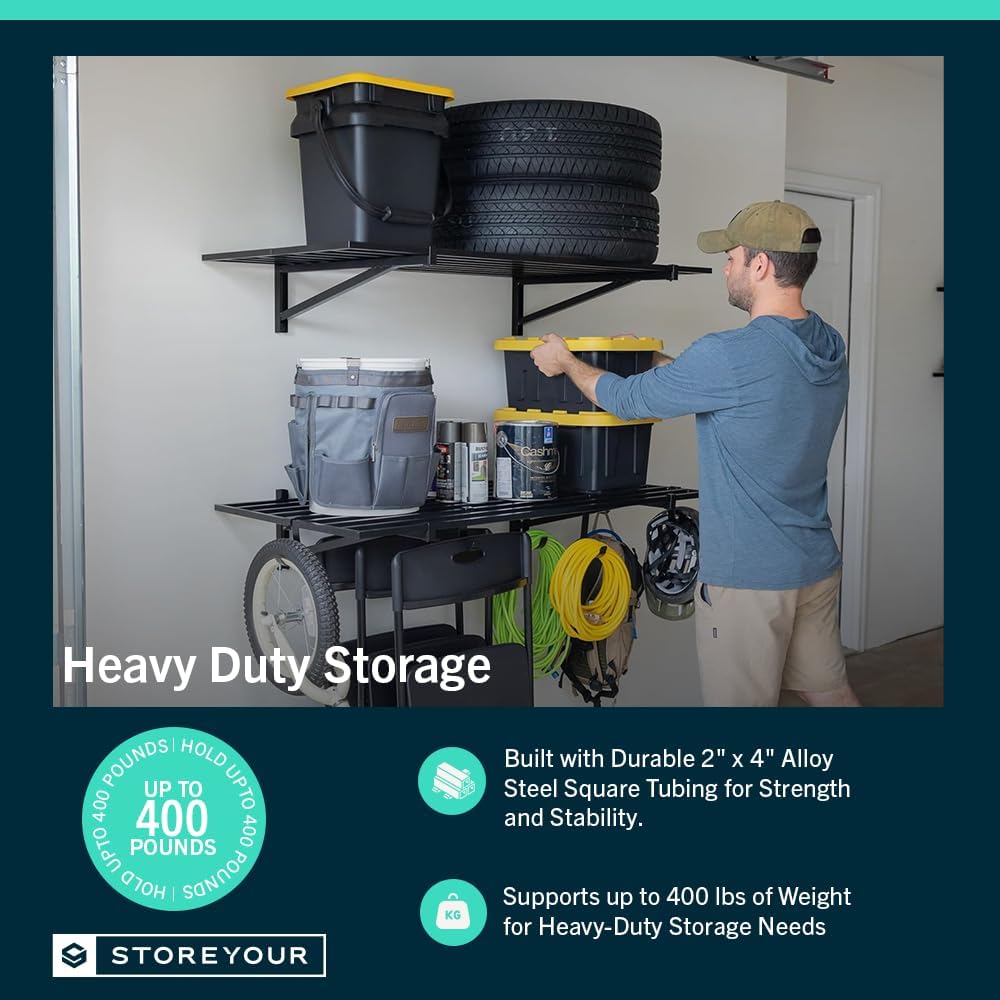 StoreYourBoard 2-Pack Heavy Duty Wall Shelves – Wall-Mounted Garage Storage Shelving and