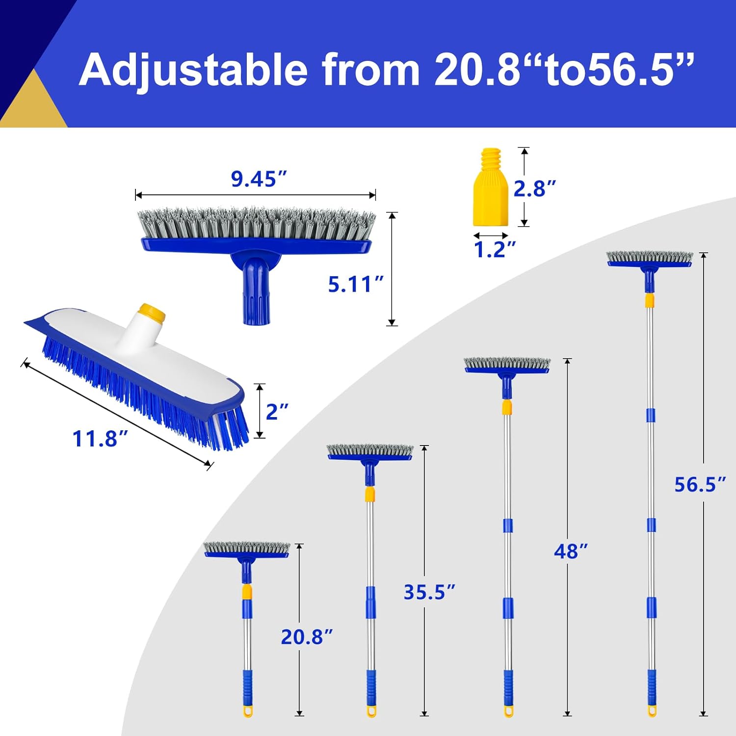 ITTAHO 12" Wide Floor Scrub and Grout Brush Set With Long Extendable Handle - Stiff Bristle Heavy