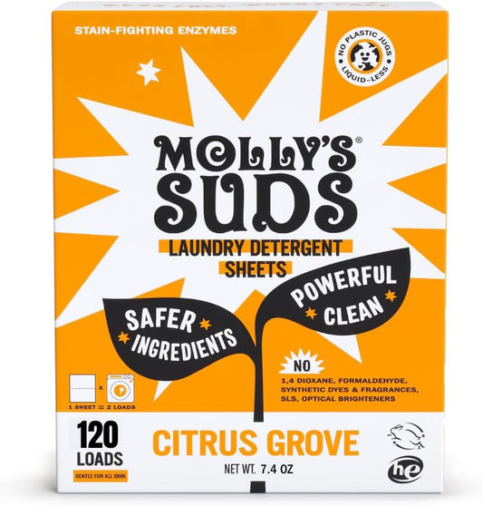 Molly’s Suds Laundry Detergent Sheets | Gentle on Sensitive Skin, Powerful Bio-Based Enzymes