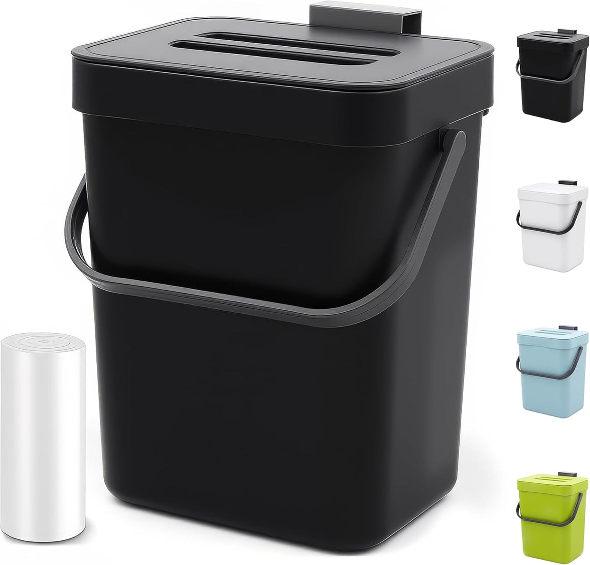 Countertop Compost Bin - 1.3 Gallons Hanging Small Trash Can with Lid for Kitchen Bathroom, Under