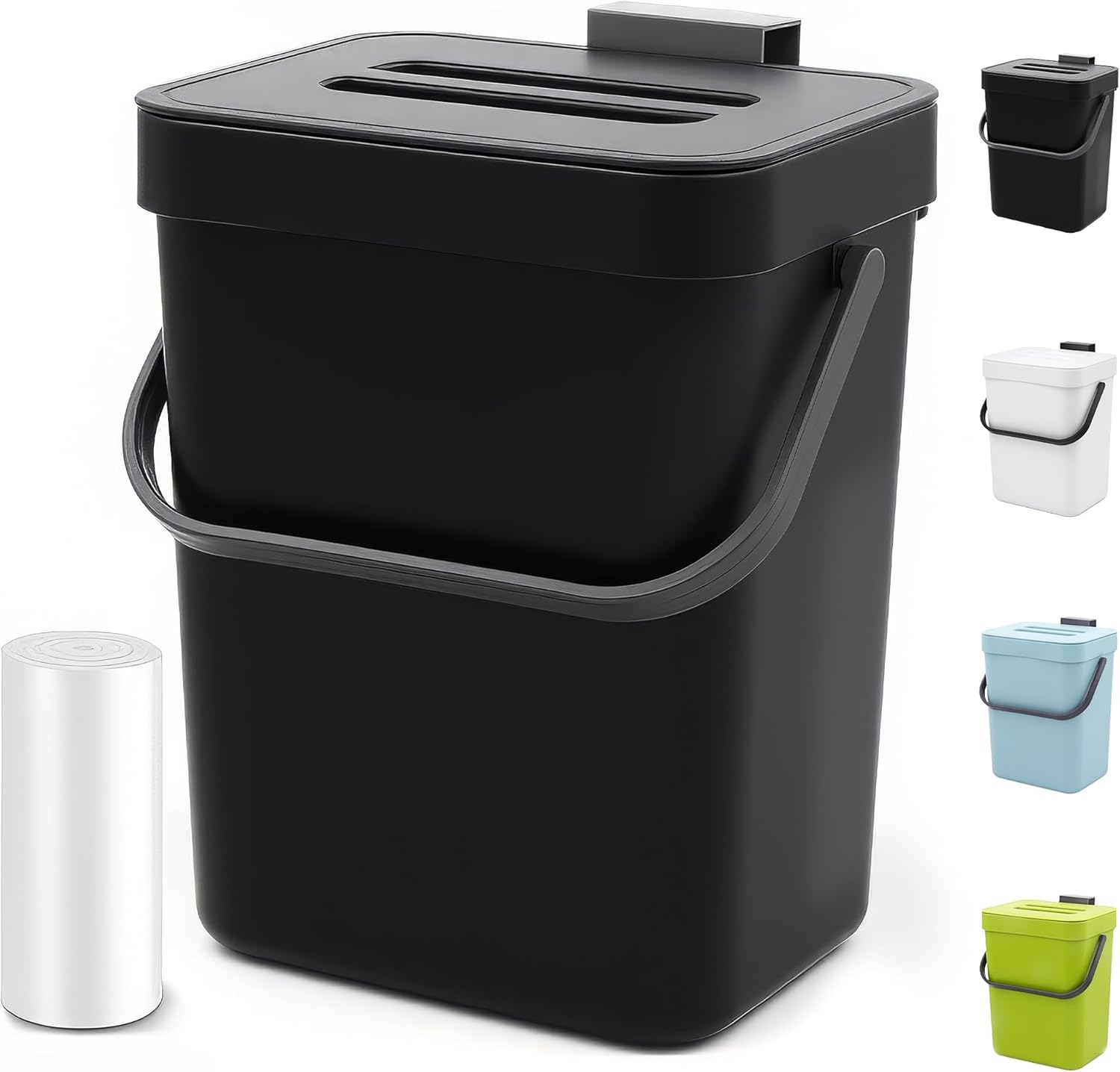 Countertop Compost Bin - 1.3 Gallons Hanging Small Trash Can with Lid for Kitchen Bathroom, Under
