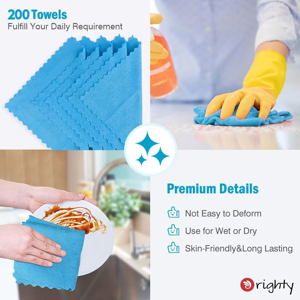 Orighty Cleaning Cloths Bulk, 200 Pack Shop Rags Reusable, Multi-Purpose Shop Towels for Cars