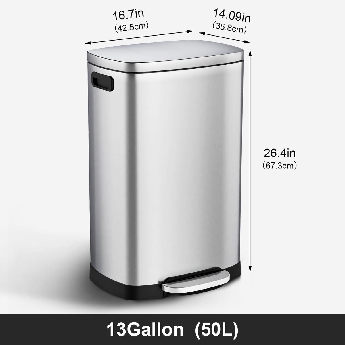 ELPHECO Kitchen Trash Can with Lid 13 Gal Stainless Steel Pedal Garbage Can