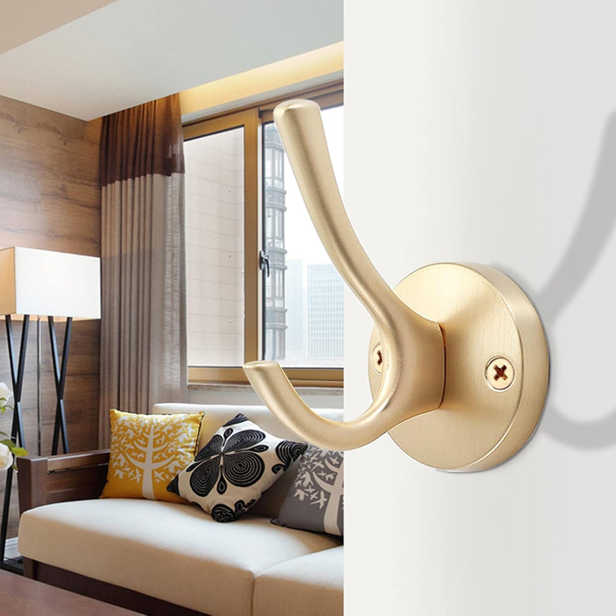 Gold Wall Hooks, 5 Pack Coat Robe Hook Heavy Duty Metal Double Bath Hook Wall Mounted, Hand Towel