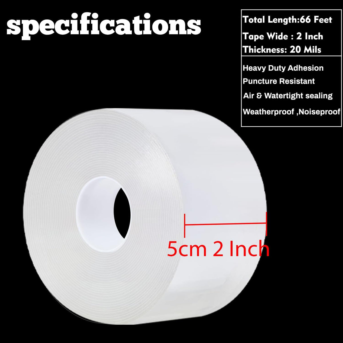 Transparent Window Weather Sealing Tape 2 Inch x 66 FT Weather Stripping Residue-Free Clear Window