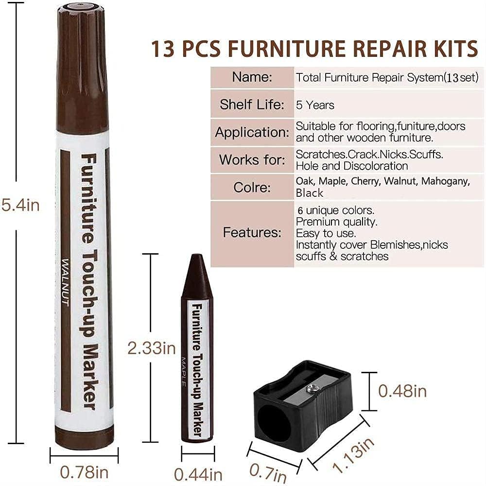 Furniture Repair Kit Wood Markers - Set of 13 - Markers and Wax Sticks with Sharpener Kit, for