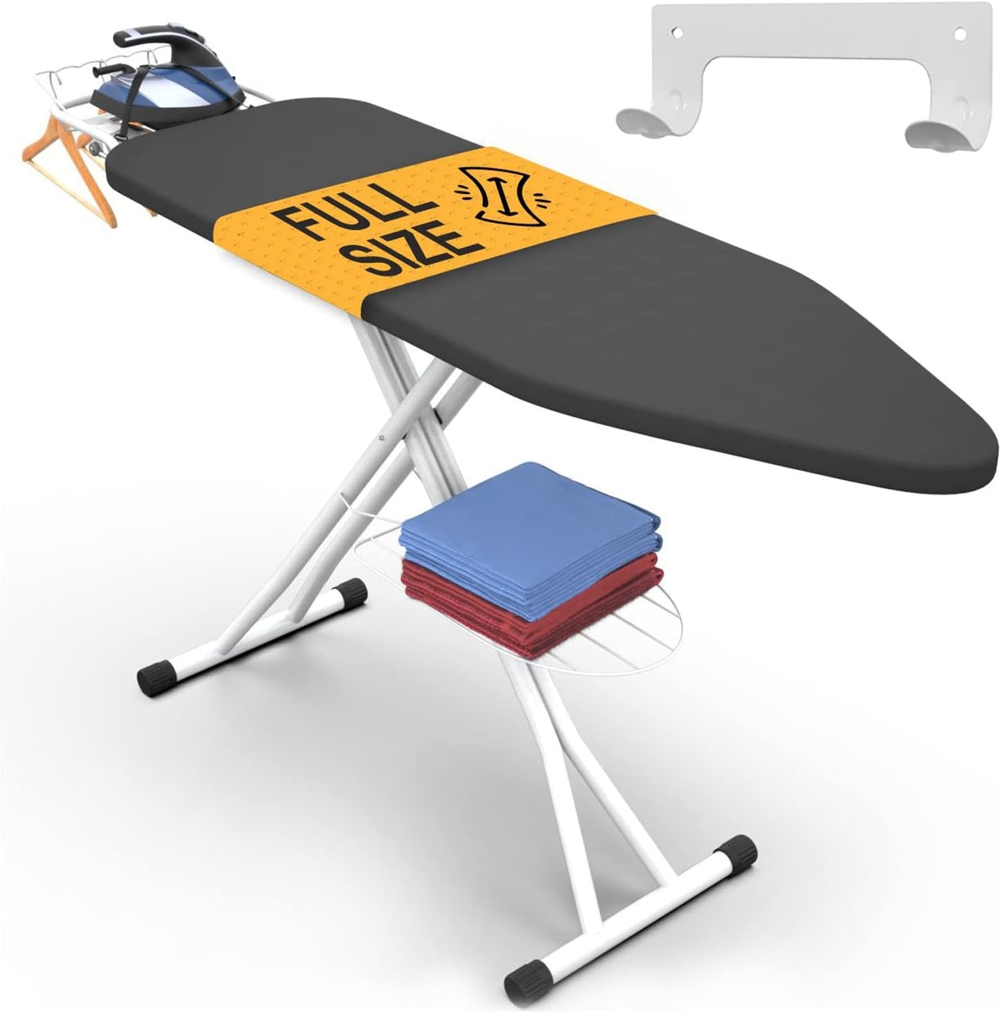 Xabitat Full Size Ironing Board 57" X 15" with Wall Mount Hanger, Full Metal Construction Iron