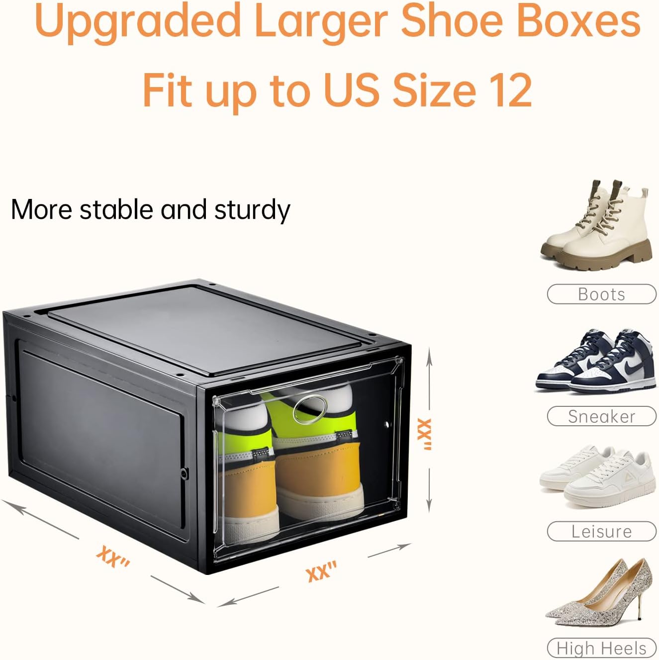 12 Pack Shoe Boxes Stackable,Upgraded Sturdy Shoe Storage Boxes with Clear Magnetic