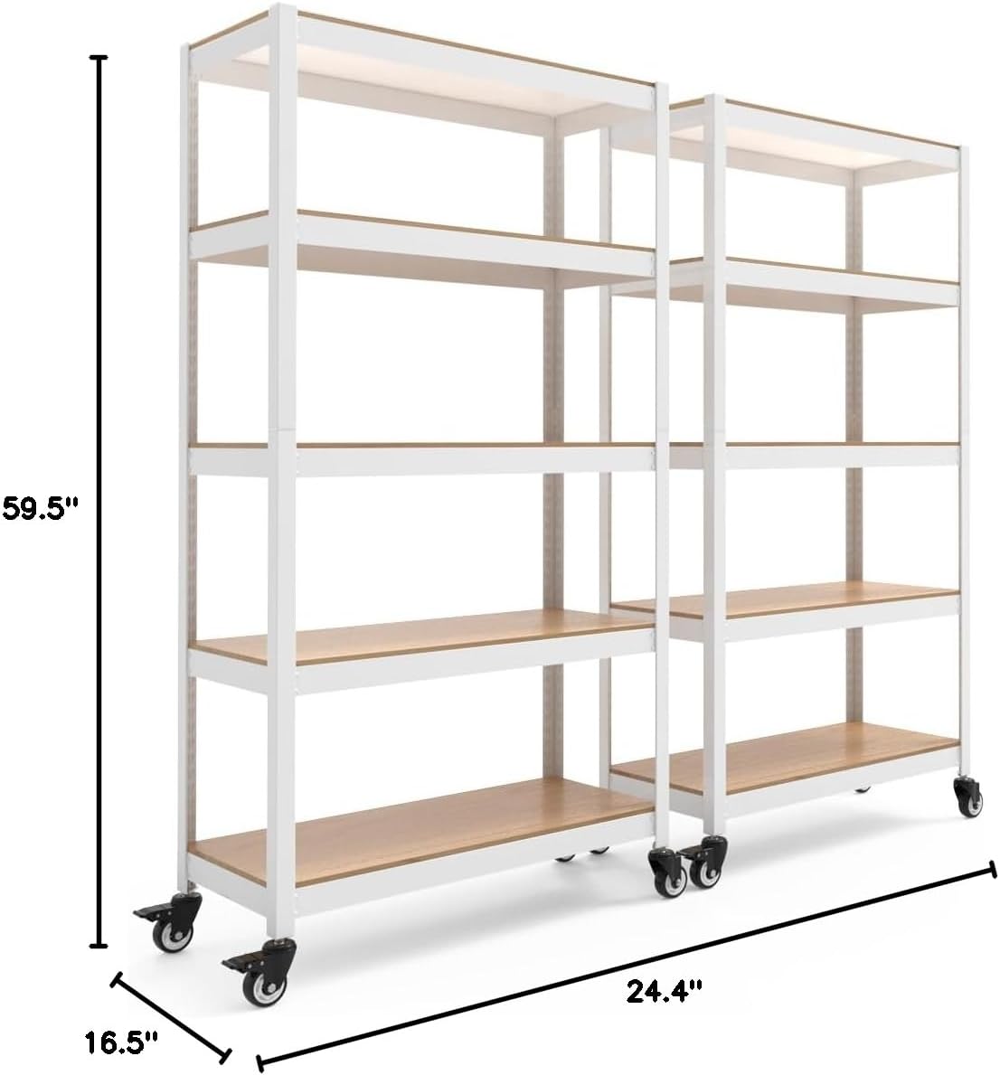HOMEDANT House White 5-Tier Metal Rolling Cart Shelf Rack Casters Heavy Duty Wheel Shelving Unit