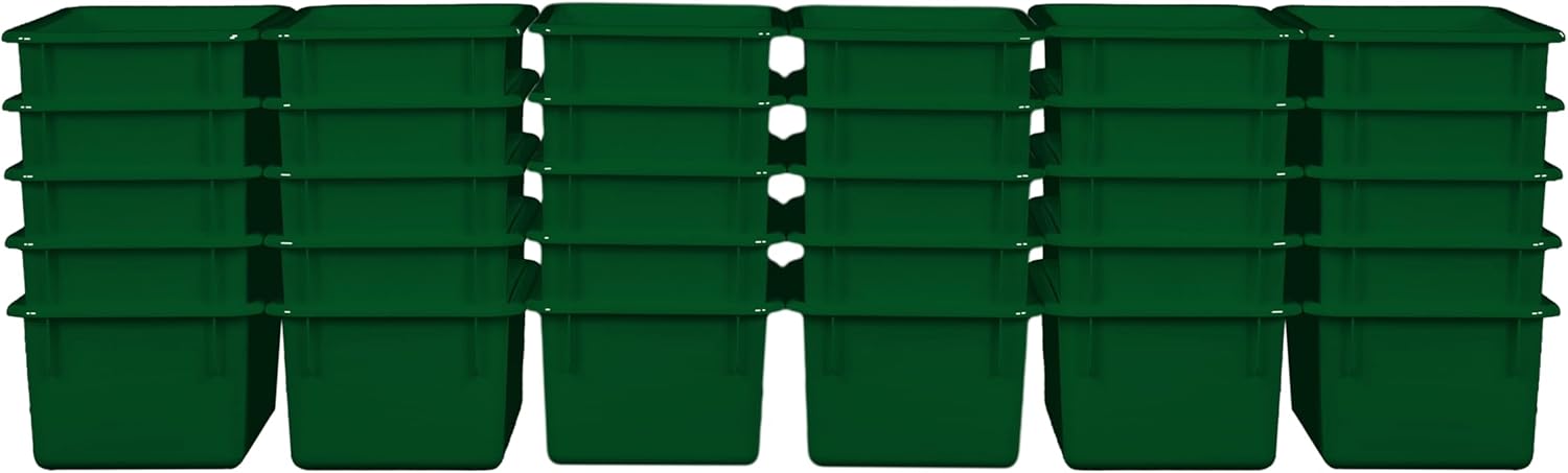 Wood Designs Cubby Storage Bin, Heavy Duty Plastic Containers for Kids Green Cubby Tray Set of 30