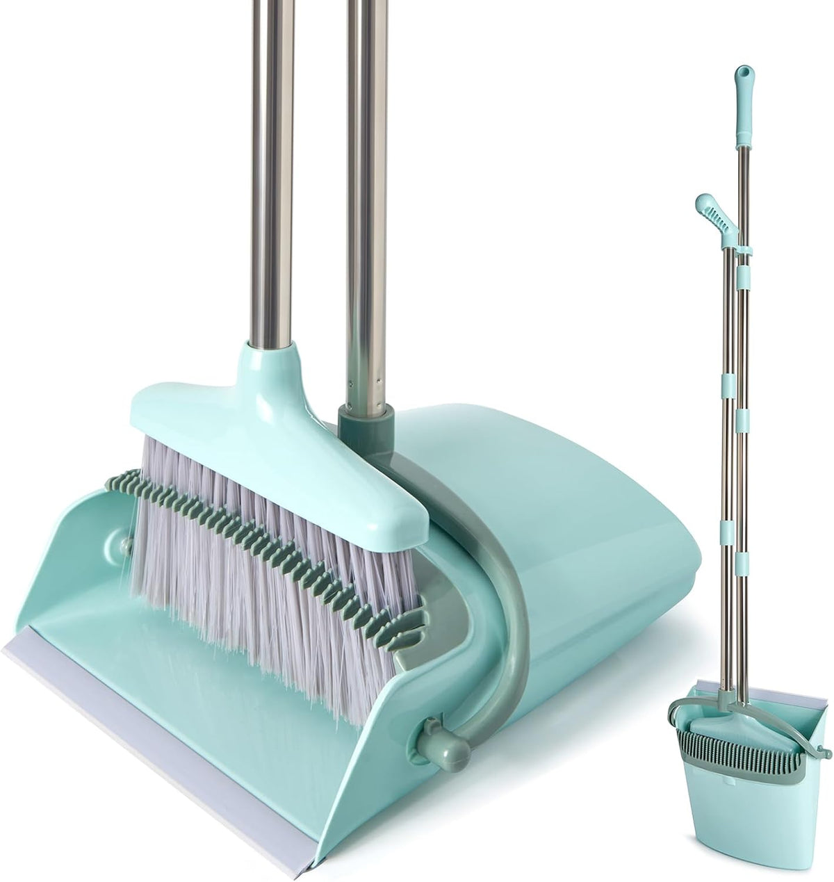 XXXFLOWER Broom and Dustpan Set with Cleaning Teeth, 55" Long Handle Indoor Sweeping Combo for Home