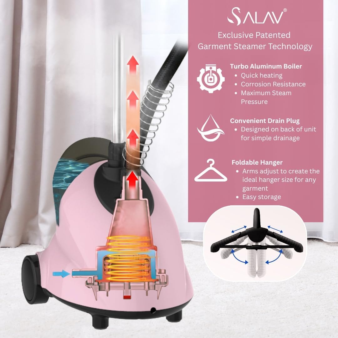 SALAV GS18-DJ Standing Garment Steamer with Roll Wheels for Easy Movement, 1.8L Water Tank for 1