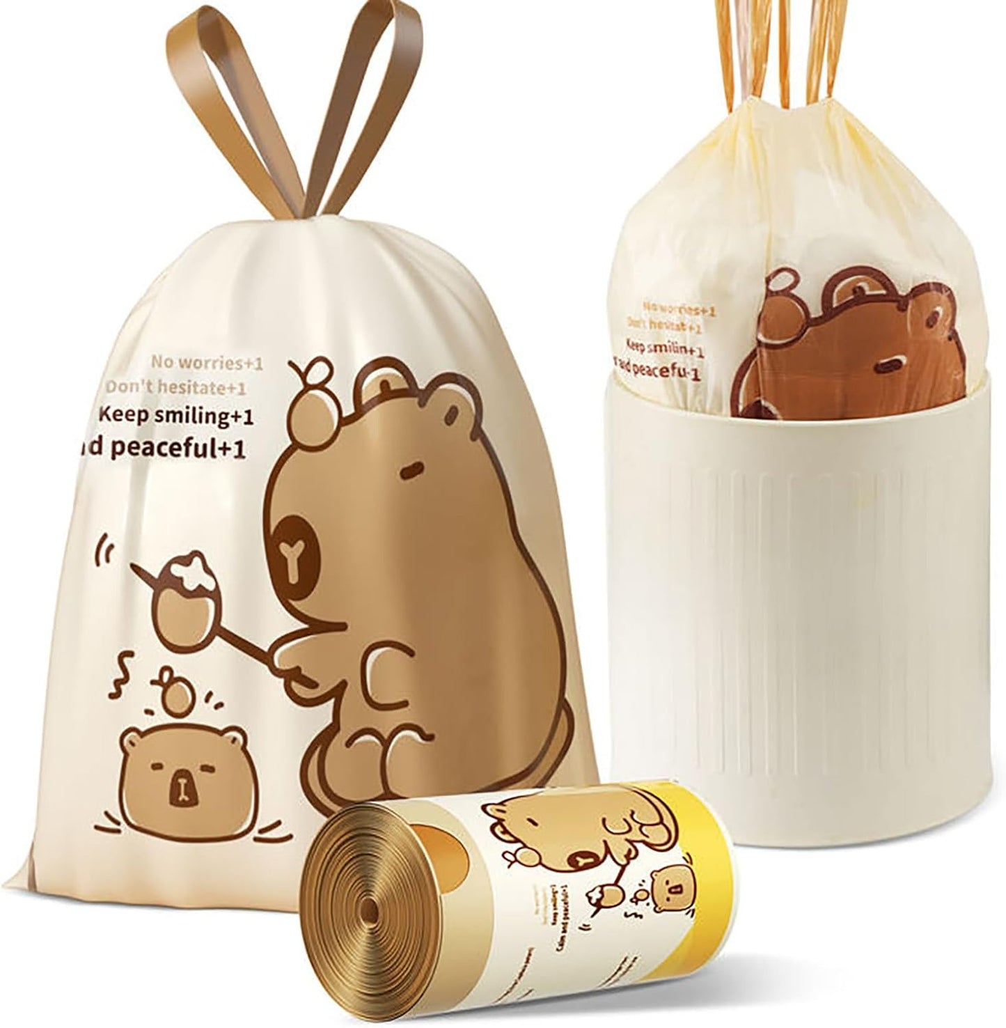VOK 8 Gallon Trash Bags with Capybara Printed, Drawstring Medium Garbage Bags, Tear-Resistant &