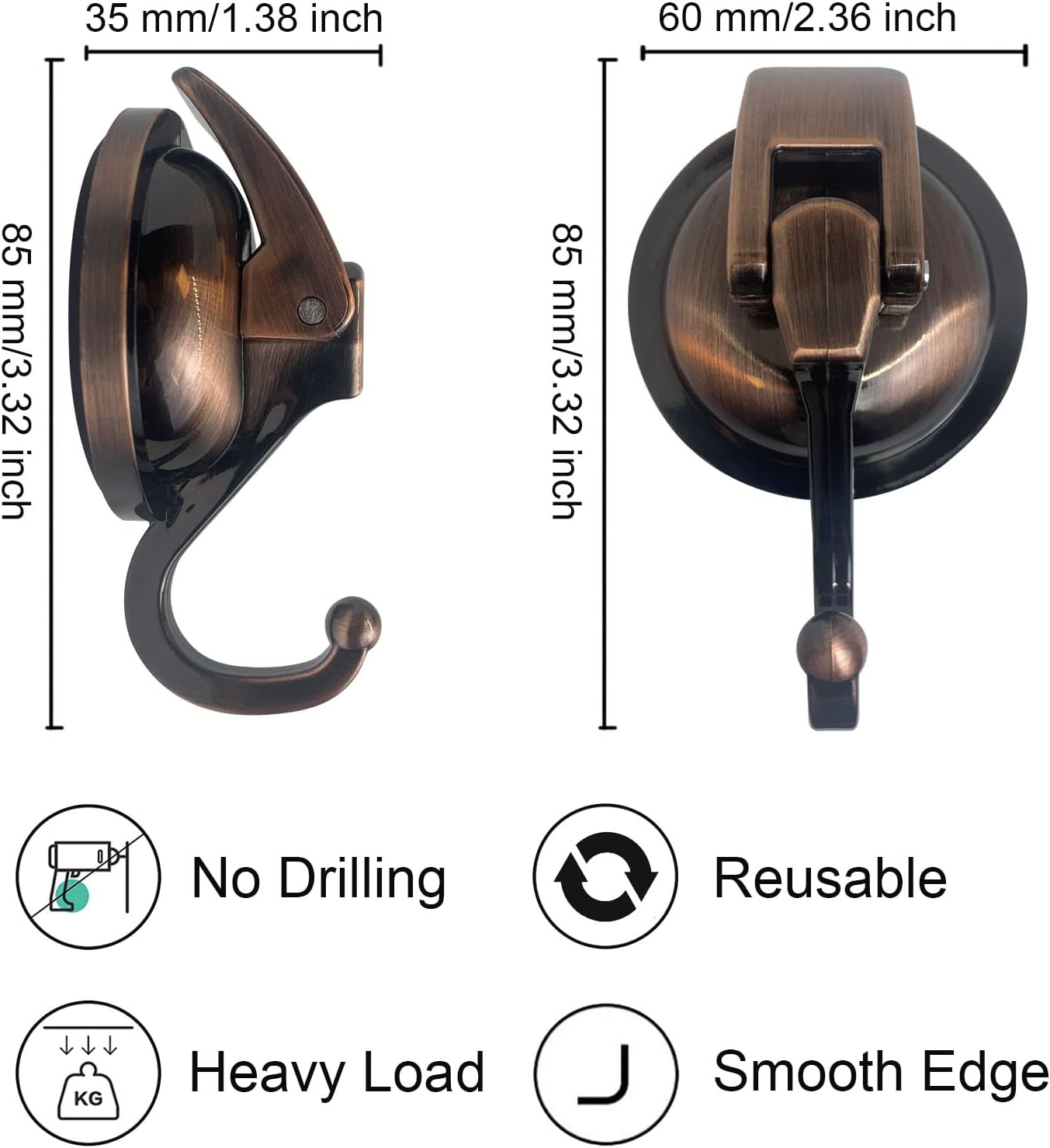 Heavy Duty Vacuum Suction Shower Hooks, Glass Suction Cup, for Bathroom Robe and Garland Decoration
