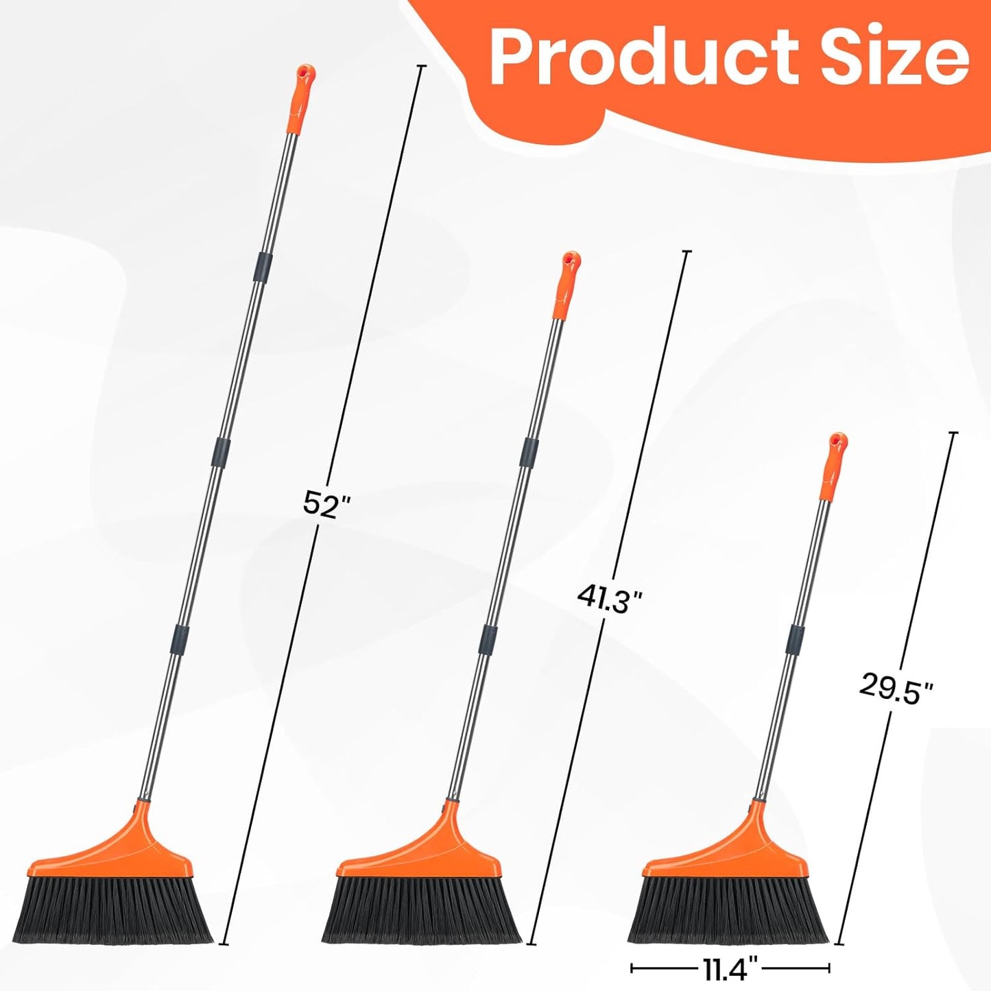 4 Pack Heavy-Duty Angle Broom for Floor Cleaning with 52" Long Handle Stiff Bristle Angle