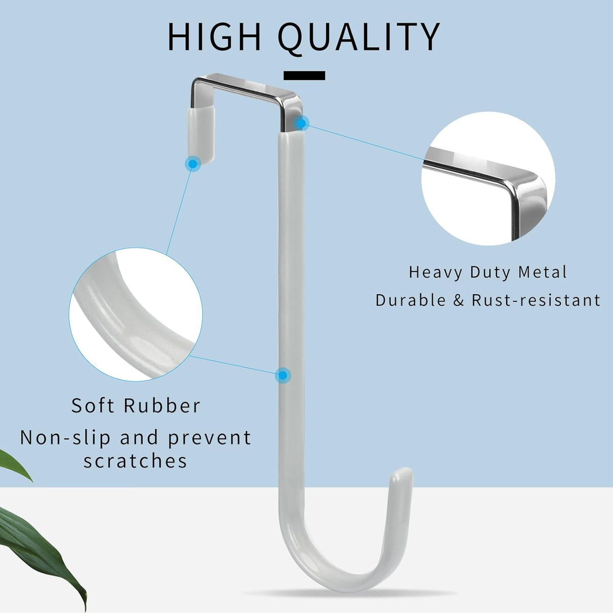 FYY Over The Door Hooks - 4 Pack Upgraded Long Door Hangers Hooks with Rubber Prevent Scratches