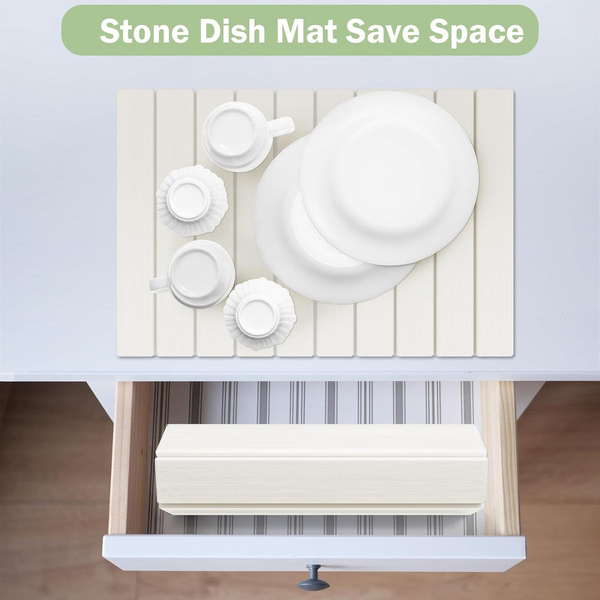 Stone Dish Drying Mat for Kitchen Counter,24"(L)×16"(W) Collapsible Fast-Drying Diatomaceous Earth